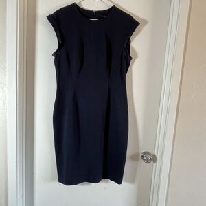 BANANA REPUBLIC Size 14 Navy Short Sleeve Back Zip Stretch SHEATH DRESS